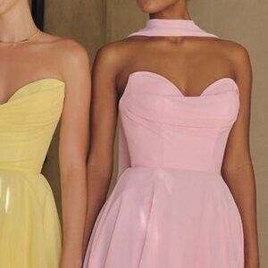 New A-Line Strapless Bridesmaid Gown w/ Sweetheart Neck & Matching Scarf CD T709